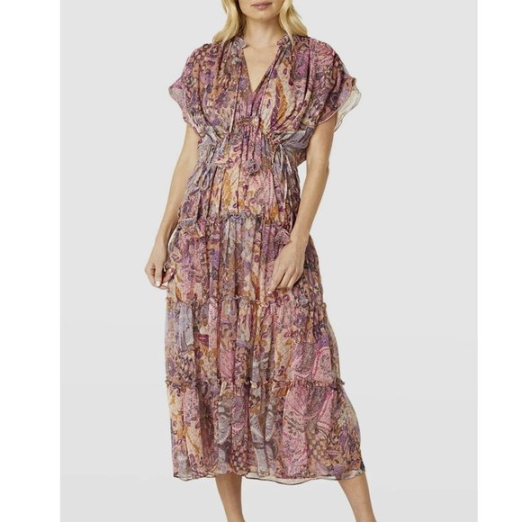 Misa Los Angeles Dresses & Skirts - New MISA Los Angeles Ilya Split-Neck Tiered Midi Dress P1708